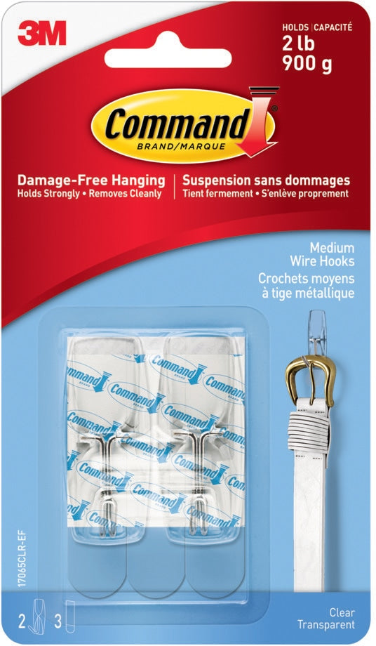 Command Medium Wire Toggle Hooks with Adhesive Strips, Clear, 2-lbs, 2 Strips per Pack V1