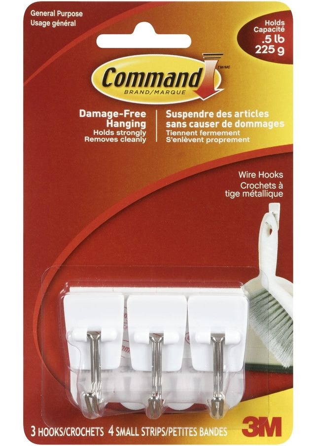 Command Micro Wire Utensil Hooks with Adhesive Strips, White, 0.5-lbs, 3 Strips Per Pack G2