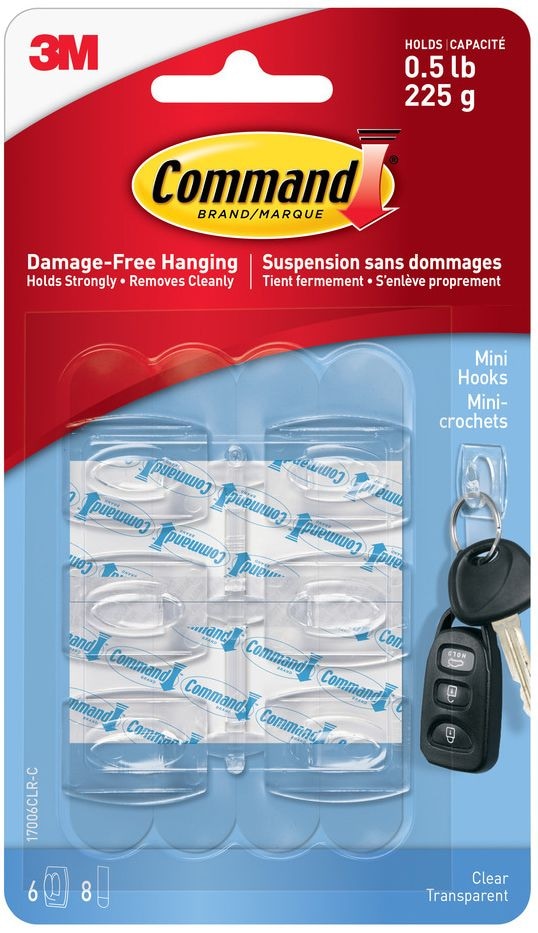 Command Mini Clear Hooks and Strips Work, Damage Free Hanging, 0.5-lb Capacity R0