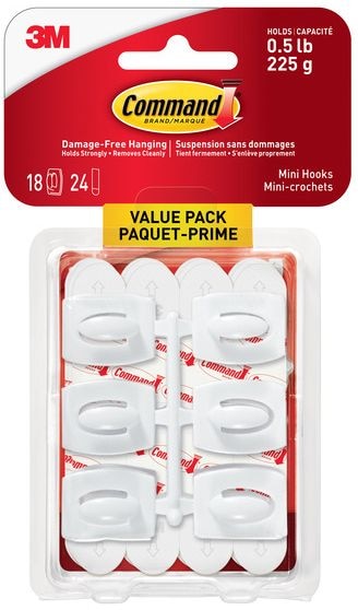 Command Mini Hooks Value Pack with Adhesive Strips, Clear, 0.5-lbs, 18 Strips per Pack V3