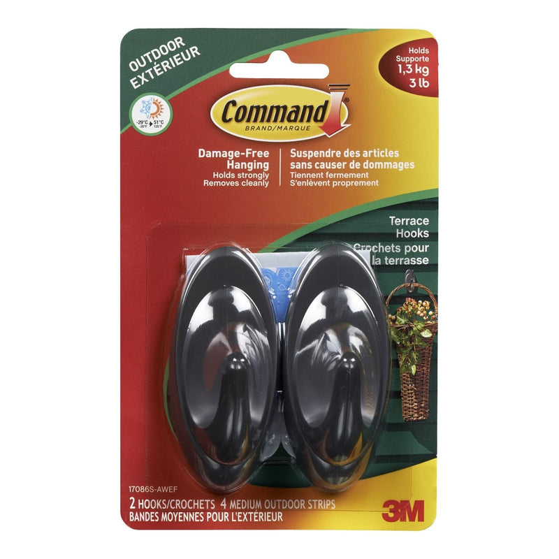 Command Outdoor Medium Slate Terrace Hooks, Easy Application, Foam Strips included H3