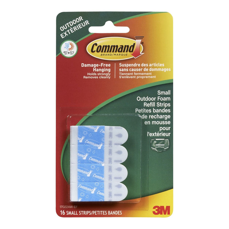 Command Outdoor Small Foam Adhesive Strip Refills, 16 Strips per Pack A8