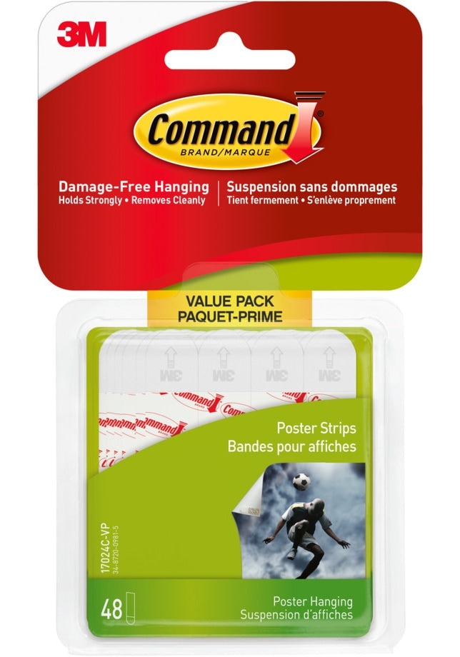 Command Small Adhesive Poster Hanging Strips Value Pack for Small Posters, White, 48 Strips per Pack K9