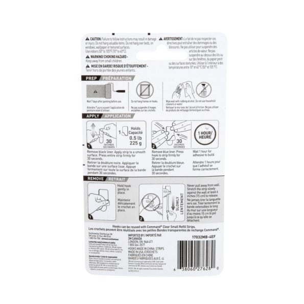 Command Small Decorative Hooks with Adhesive Strips, Matte Black, 0.5-lbs, 4 Strips per Pack K4