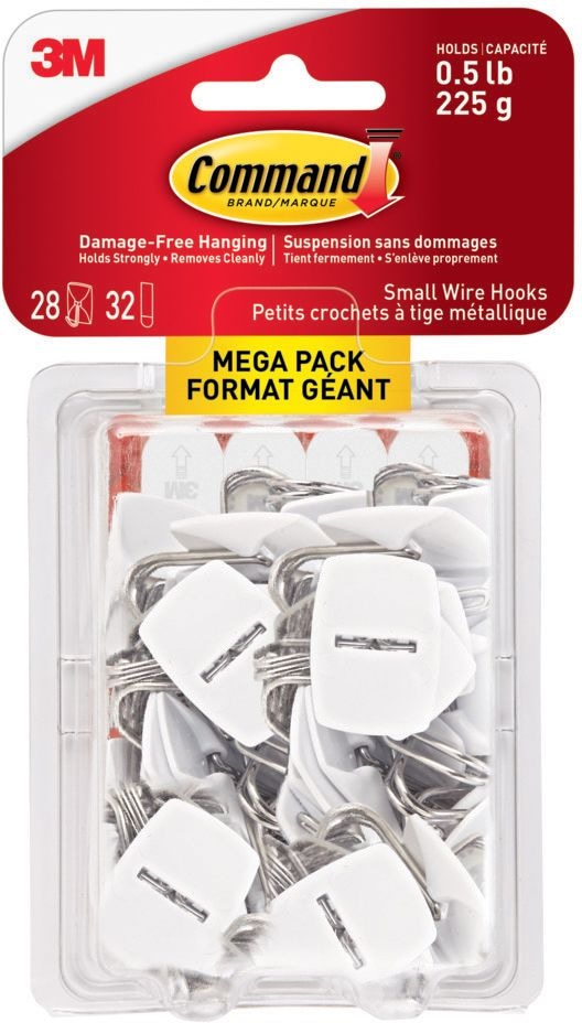 Command Small Utensils Wire Hooks Mega Pack with Adhesive Strips, White, 0.5-lbs, 28 Hooks/Pack Q0