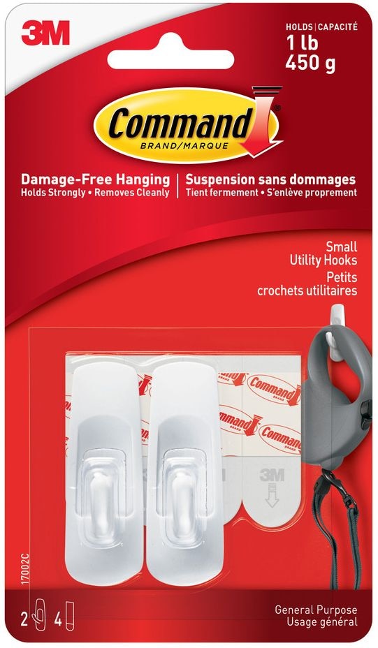 Command Small Utility Hooks Value Pack with Adhesive Strips, White, 1-lb, 2 Strips per Pack Y5