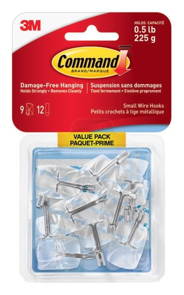 Command Small Wire Hooks Value Pack with Adhesive Strips, Clear, 0.5-lbs, 9 Strips per Pack C5