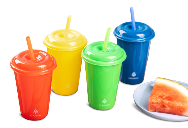 Core Home Plastic Kids Cups with Straws & Lids, 4-pc, Assorted Colours X9