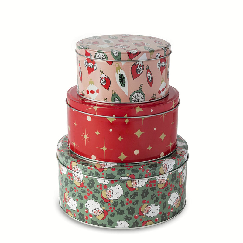 Core Home Retro Print Nested Storage Tin Canister Set with Lids, 3 Count E5