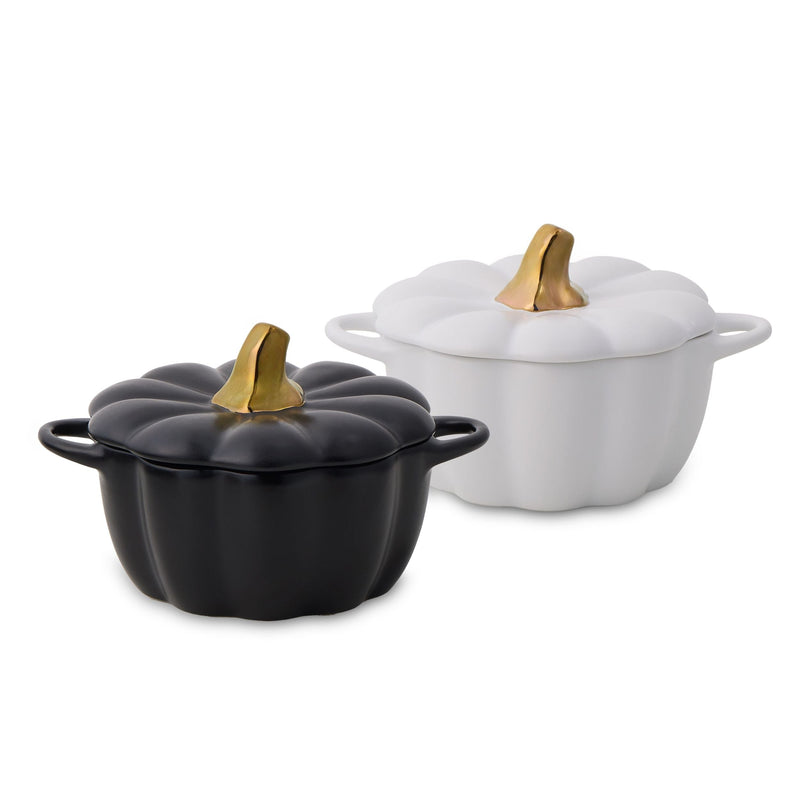 Core Kitchen 320-mL Black/White Ceramic Pumpkin Cocotte, 2-pk T1