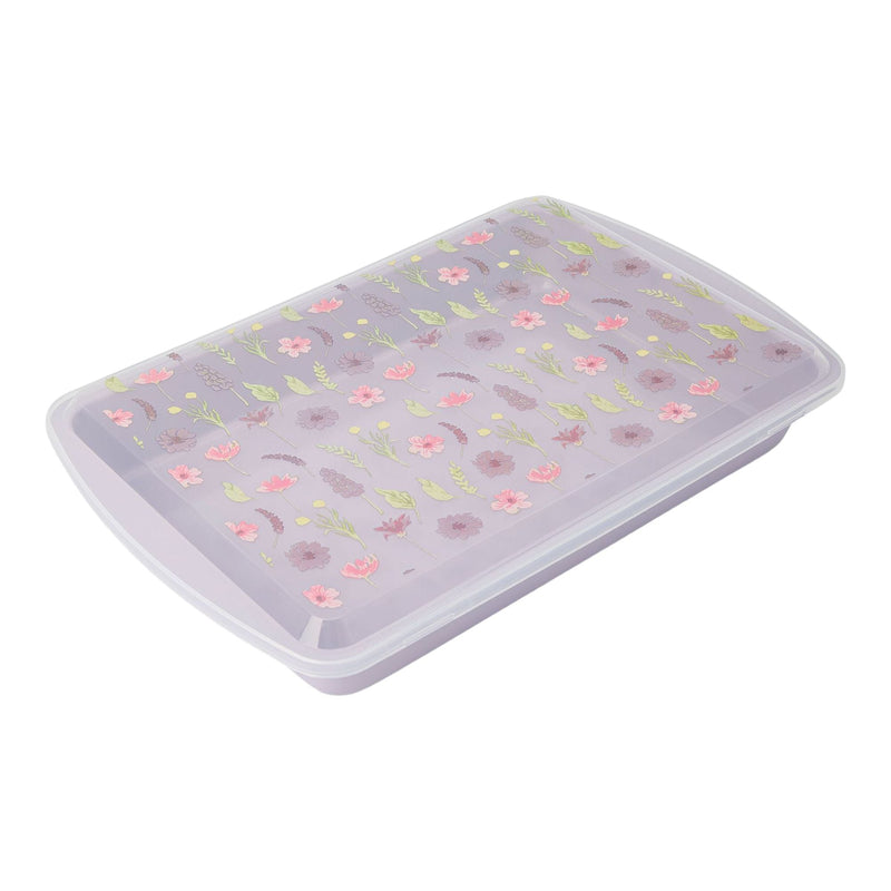 Core Kitchen Non-Stick Carbon Steel Cake Pan with Lid, Floral Print V8
