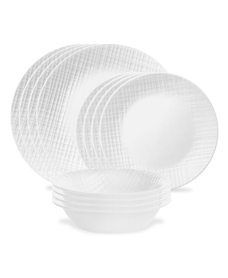 Corelle Linen Weave Dinnerware Set, Serves 4, 12-pc, White G8