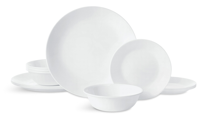 Corelle Winter Dinnerware Set, Serves 4, 12-pc, Frost White W6