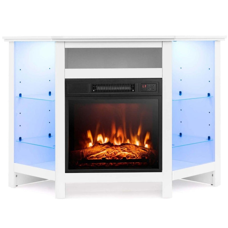 Costway Fireplace TV Stand with LED Lights, White C3