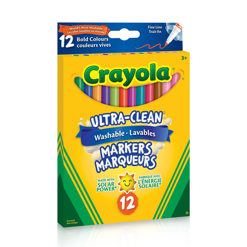 Crayola Ultra-Clean Washable Fine Tip Markers for Drawing/Colouring, Multi-Colour, 12-pk, Ages 3+ F3