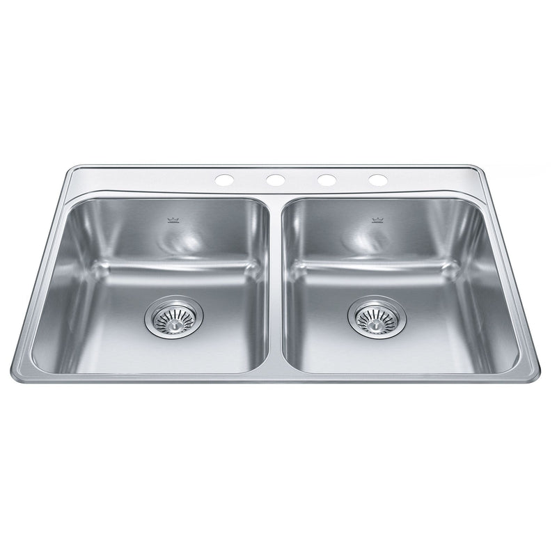 Creemore Drop-In Double 4-Hole Stainless Steel Sink, 33x22-in O2