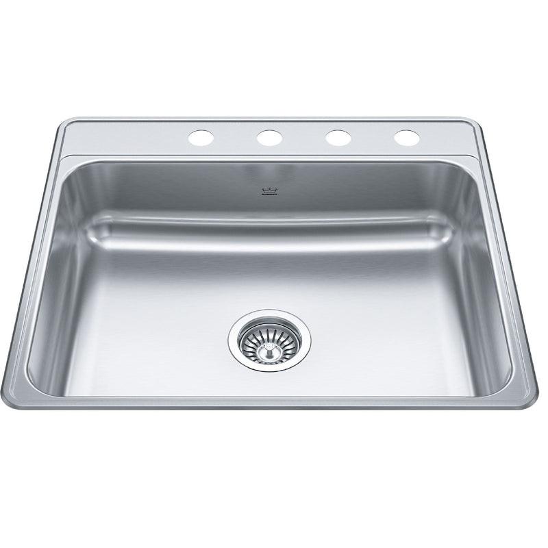 Creemore Drop-In Single 4-Hole Stainless Steel Sink, 22x25-in E1