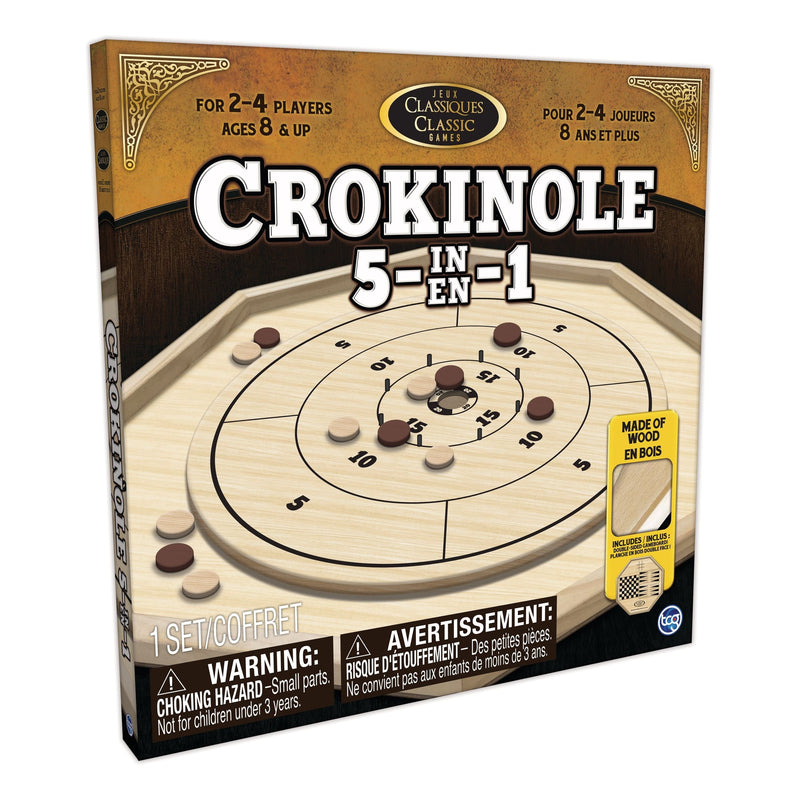 Crokinole 5-in-1 Deluxe Wooden Board Game Set, Ages 8+ F1