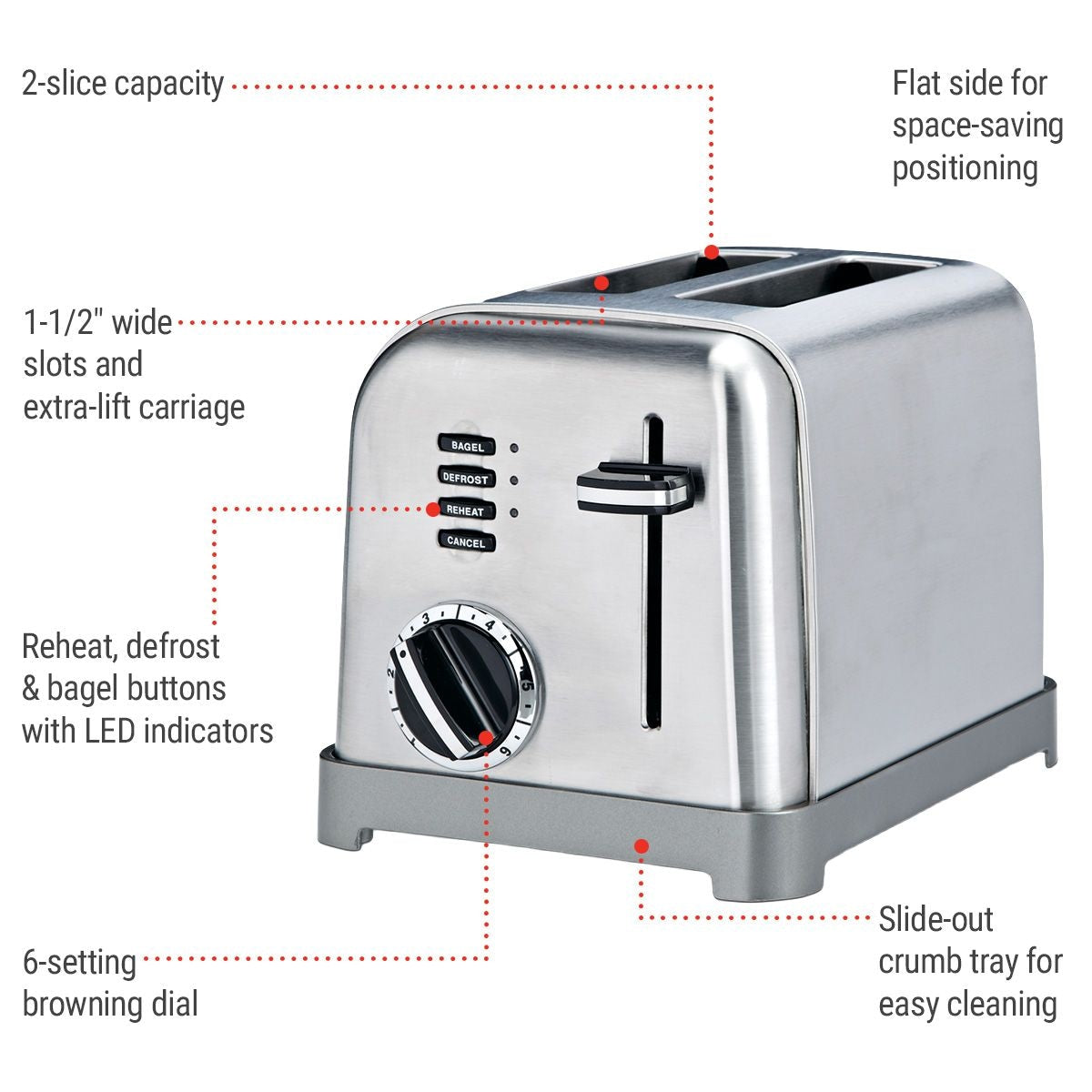 Cuisinart Metal Classic Toaster with 6 Settings, Stainless Steel, 2-Slices