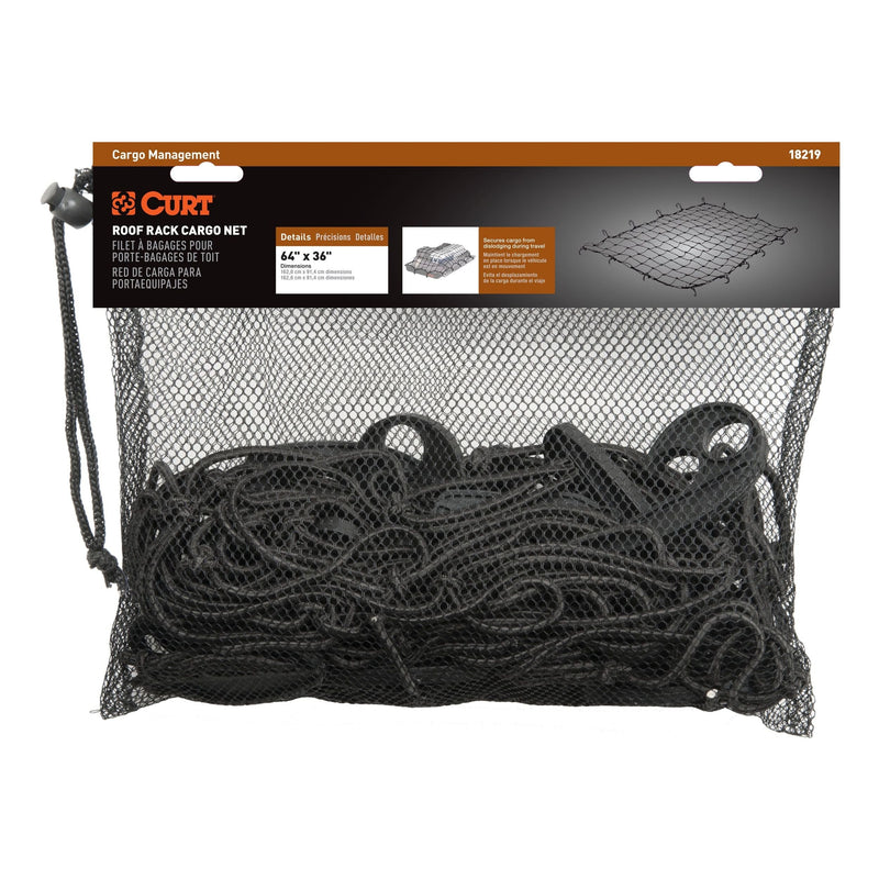 CURT 18219 Elastic Cargo Net with Hooks for Extended Roof Basket, 64 x 36-in B0