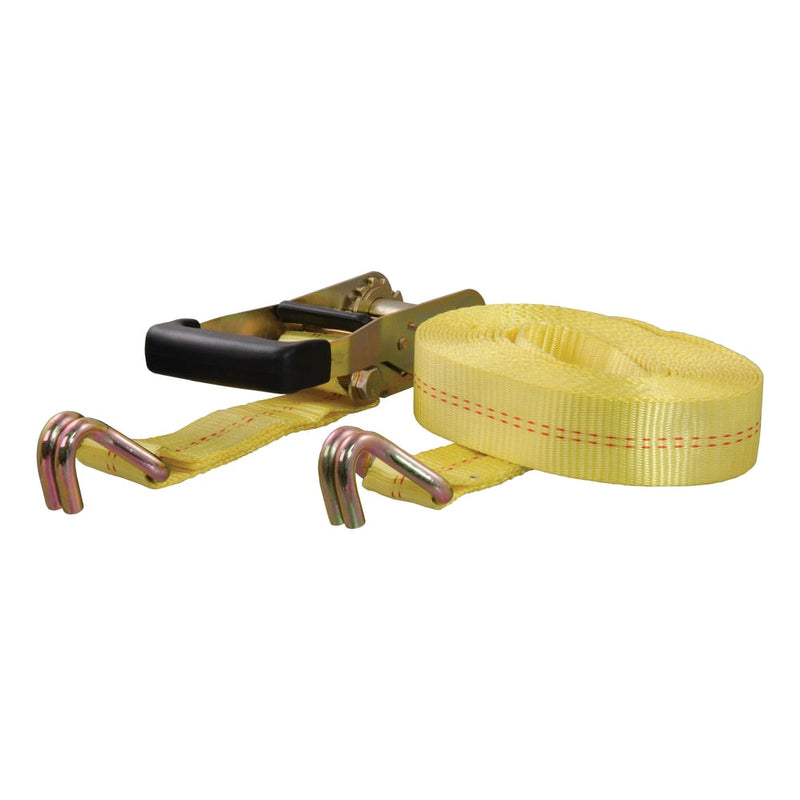 CURT 83047 Cargo Strap with J-Hooks, Yellow, 3,333-lb, 27-ft X7