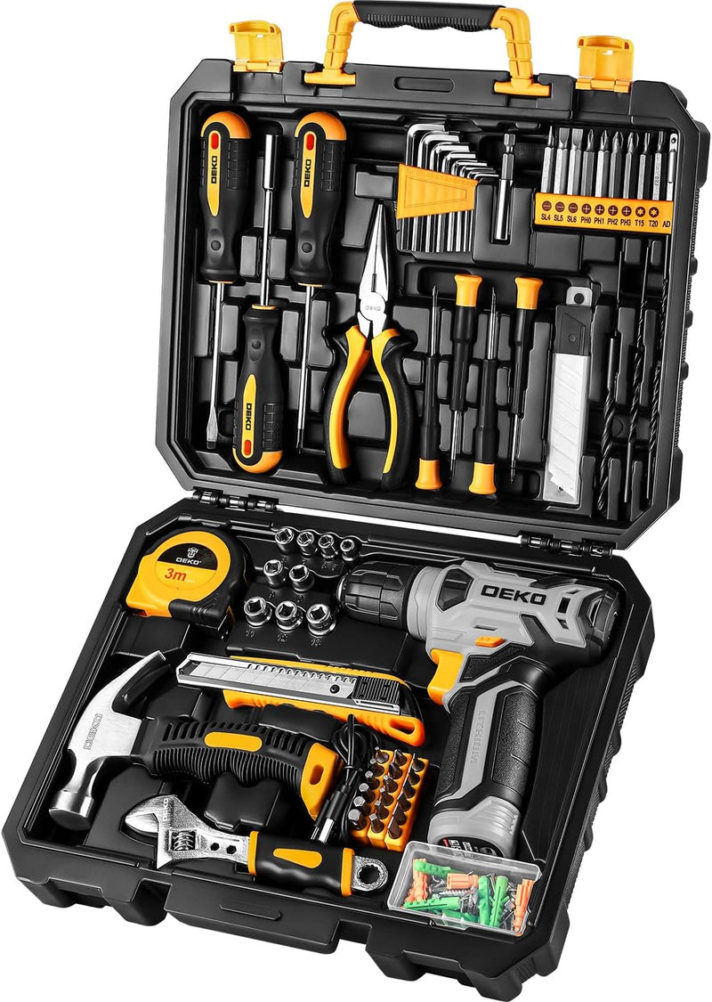 DEKOPRO Tool Set：Tool Kit with 8V Cordless Drill,Tool Box with Drill,Hand Drill Set for Men & Women,Home Tool Kits for House Repair,Handyman,DIY 126 Piece F5