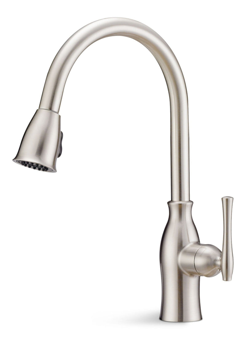 Danze Lisa Single-Handle High Arc Pull-Down Kitchen Faucet, Brushed Nickel P2