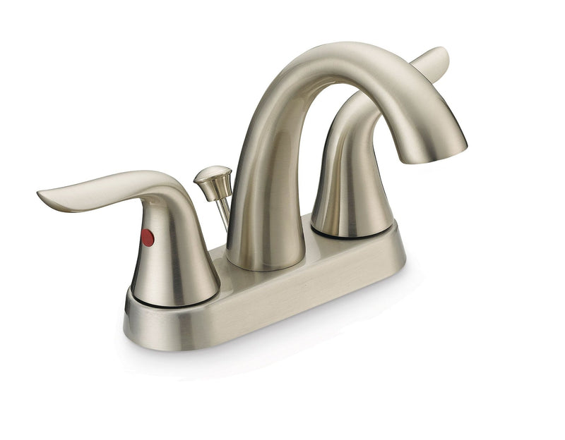 Danze Plymouth Double Handle 4-in Centreset Bathroom Sink Faucet with Pop-Up Drain, Brushed Nickel P6