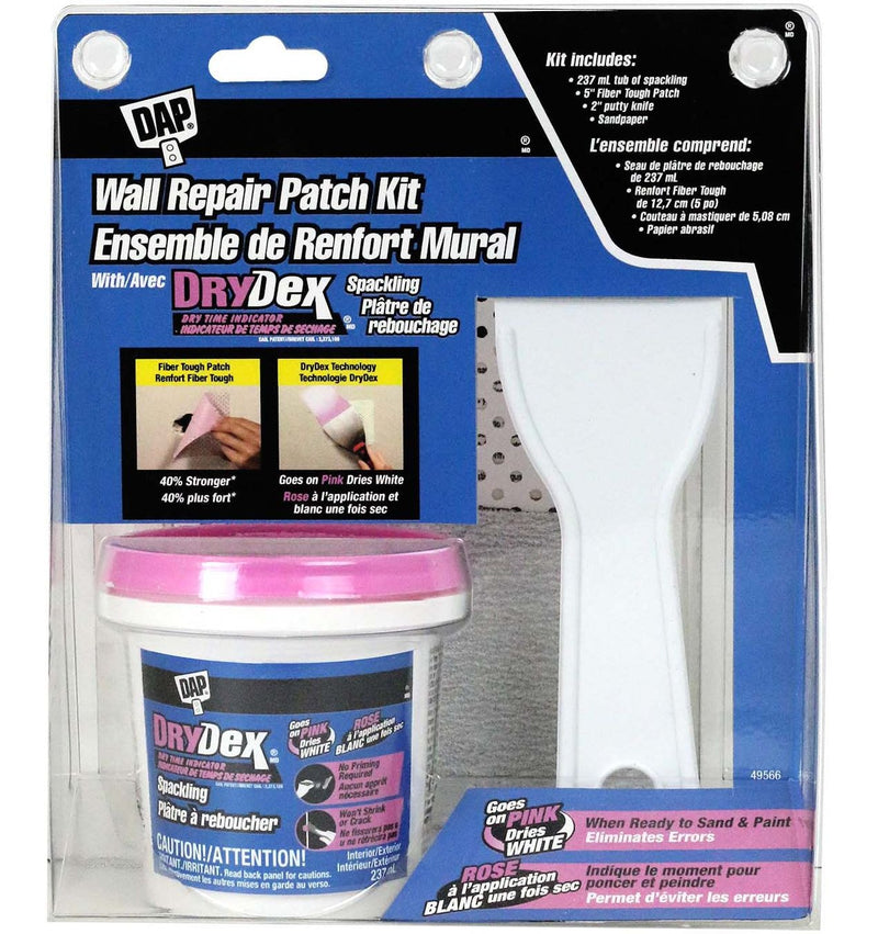 DAP Wall Repair Patch Kit with DryDex Spackling, Putty Knife, Patches & Sandpaper, 4-pc S5