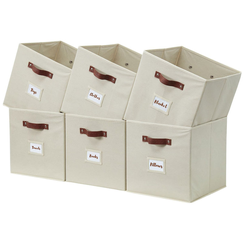 Decomomo Collapsible Storage Cube with Label, 11-in, 6-pk, Beige C9