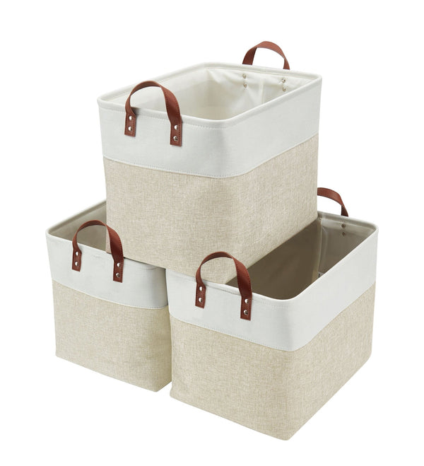 Decomomo Jumbo Foldable Storage Basket, 42-L, 3-pk, Beige E4