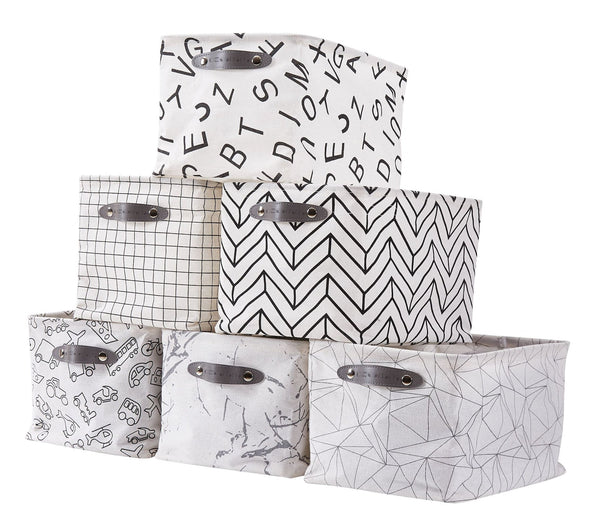 Decomomo Large Water Resistant Storage Bin, 15-in x 11-in x 9.5-in, 6-pk, Black Pattern B1