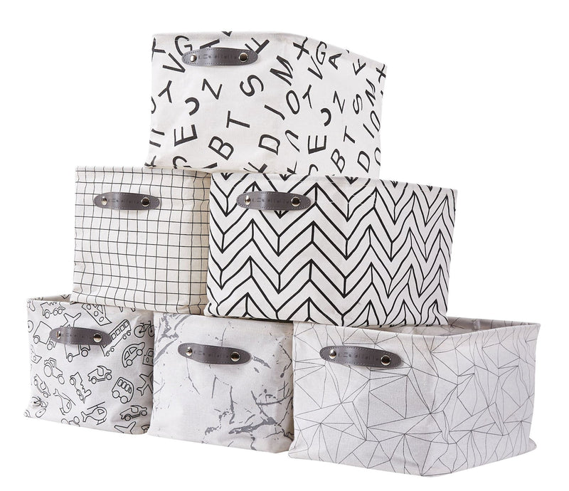 Decomomo Large Water Resistant Storage Bin, 15-in x 11-in x 9.5-in, 6-pk, Black Pattern B1