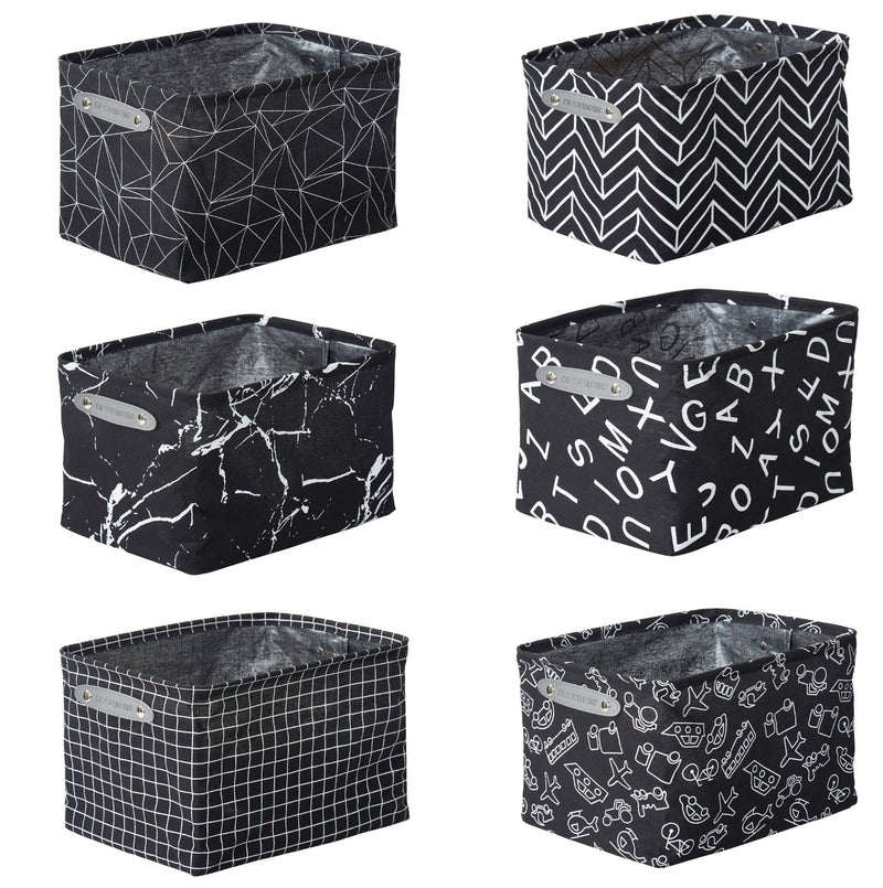 Decomomo Large Water Resistant Storage Bin, 15-in x 11-in x 9.5-in, 6-pk, White Pattern Y3