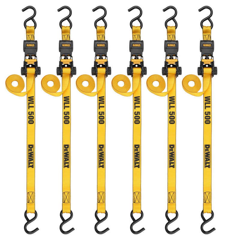 Dewalt DXBC15006X 1,500-lb Ratchet Tie-Down, with Storage Bag, 1-in x 10-ft, 6-pk, Yellow A1