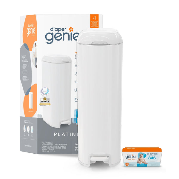 Diaper Genie Platinum Stainless Steel Pail, White A2