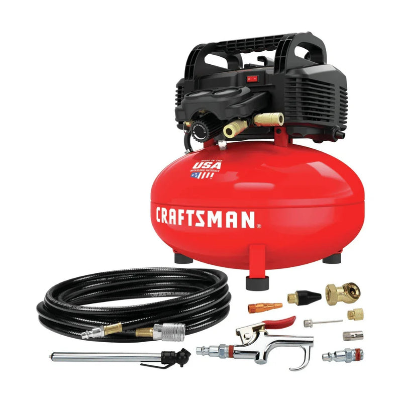 Craftsman 6 Gallon Pancake Air Compressor, Oil-Free, 150 PSI, Portable with Accessory Kit P8
