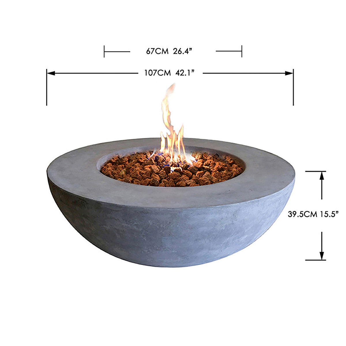 Elementi Lunar Bowl Fire Pit, Natural Gas, Light Grey, 45,000 BTU