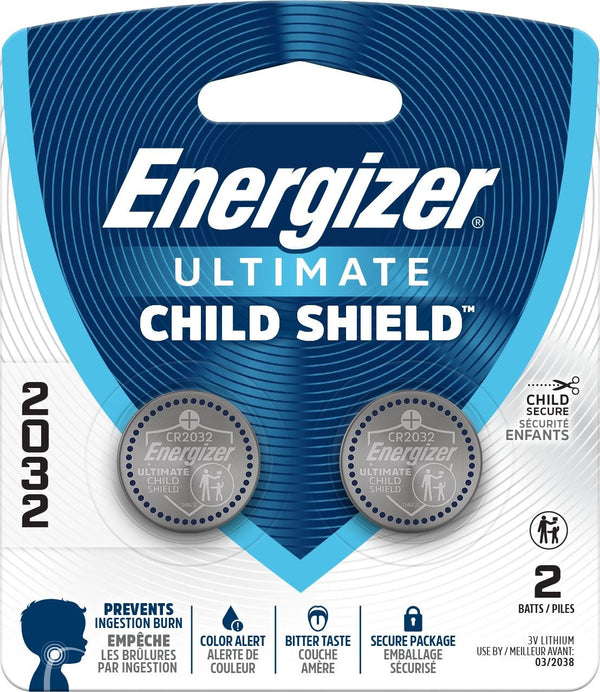 Energizer 2032 Child Shield Lithium Battery, 2-Pack J3