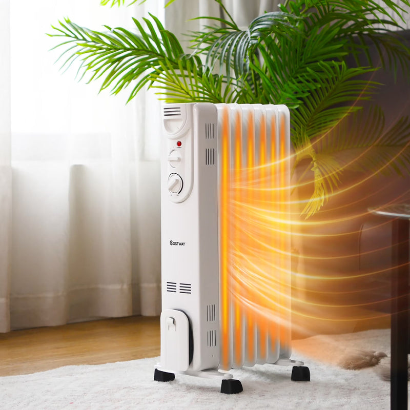 Costway 1500W Electric Oil Filled Radiator Space Heater 5-Fin Thermostat Room Radiant I8