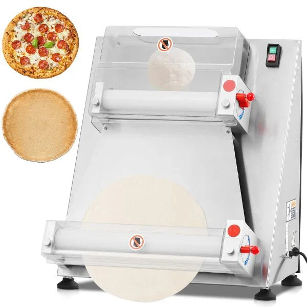 Commercial Pizza Dough Roller Sheeter, Max 16, Automatic 370W Electric Pizza Dough Roller, Stainless Steel, Suitable for Noodle, Pizza Bread and Pasta Maker Equipment T1