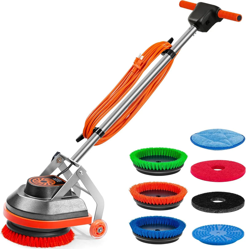 Commercial Floor Scrubber Machine with Brushes and Pads, Heavy Duty Floor Buffer Polisher and Cleaner- Deep Cleaning Tile and Grout, Hardwood Floors and Carpets without Getting on Hands and Knees B7