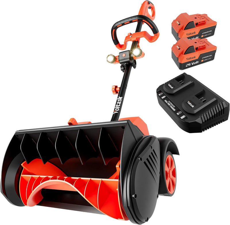 Cordless Snow Shovel with Wheels, 48V | 16-Inch | 4-Ah Brushless Cordless Snow Blower, Battery Snow Blower with Directional Plate & LED Lights (2 * 24V Battery & Dual Quick Charger Included) D3
