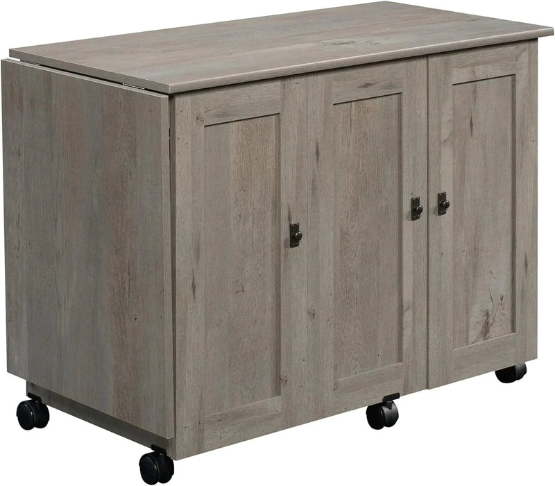 Craft Cart Storage Cabinet, Rolling Sewing Table with Expandable Top, Mystic Oak G6
