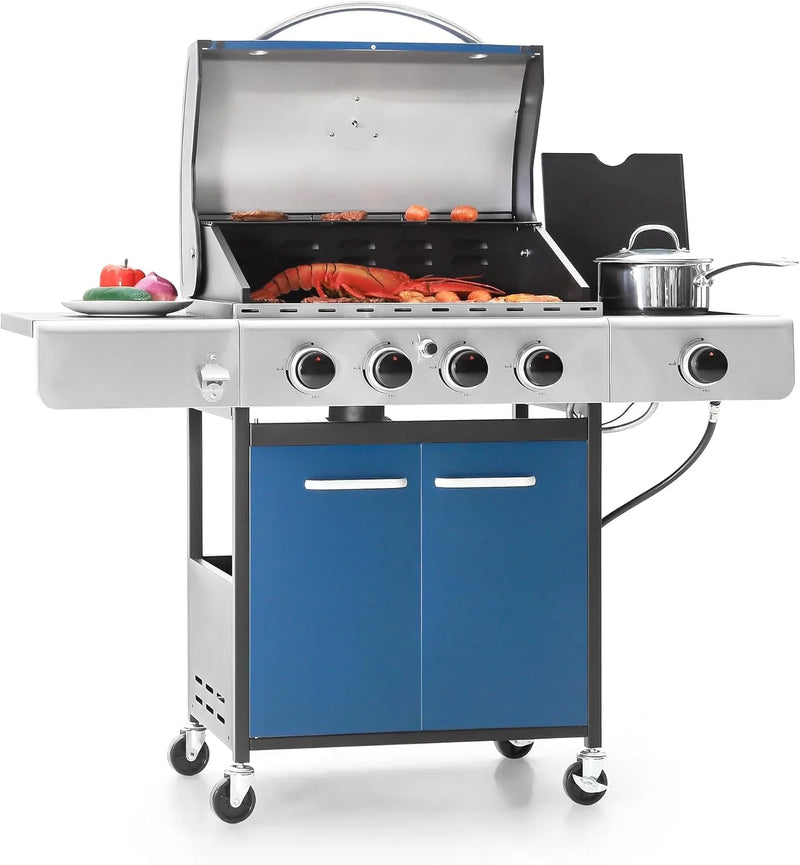 Burner Propane Gas BBQ Grill with Side Burner & Porcelain-Enameled Cast Iron Grates, 42,000 BTU Output Stainless Steel Grill for Outdoor Cooking Kitchen and Patio Backyard Barbecue-Captiva V1