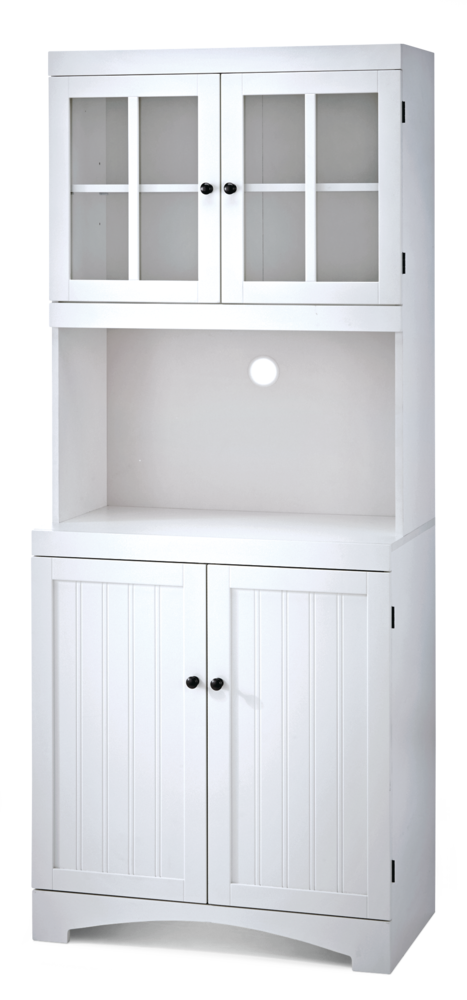 For Living 4-Door Open Shelf Freestanding Kitchen Pantry Storage Cabinet, Cream Y3