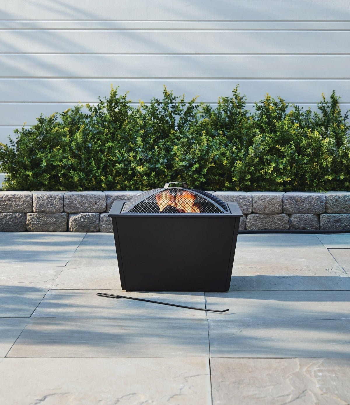 For Living Lyall Square Outdoor Wood Firepit, 20-in, Black