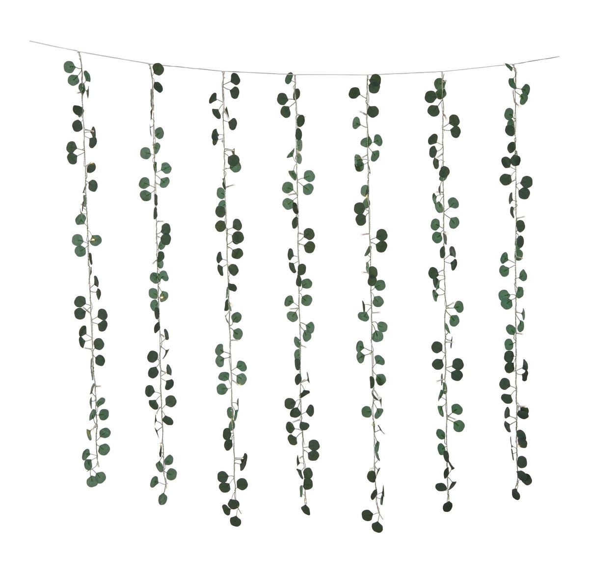 For Living Outdoor 12-Strand Warm White LED Curtain String Lights with Eucalyptus Leaves, 11.48-ft