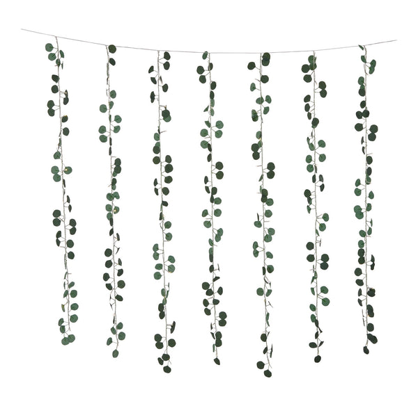 For Living Outdoor 12-Strand Warm White LED Curtain String Lights with Eucalyptus Leaves, 11.48-ft V5