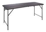 For Living Woodgrain Folding Table, Plastic/Steel, Black, 6-ft